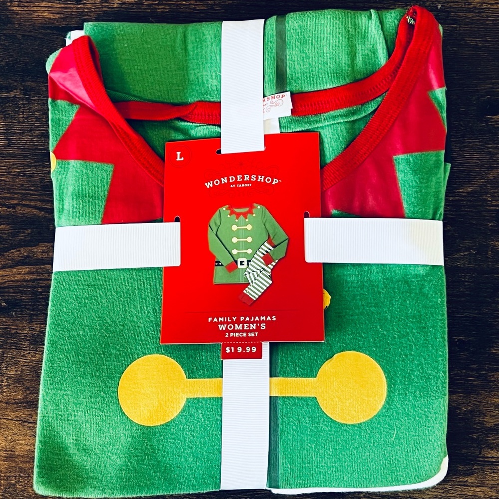 Wondershop Women's Green Pajama Set with Red Trim and Yellow Accents